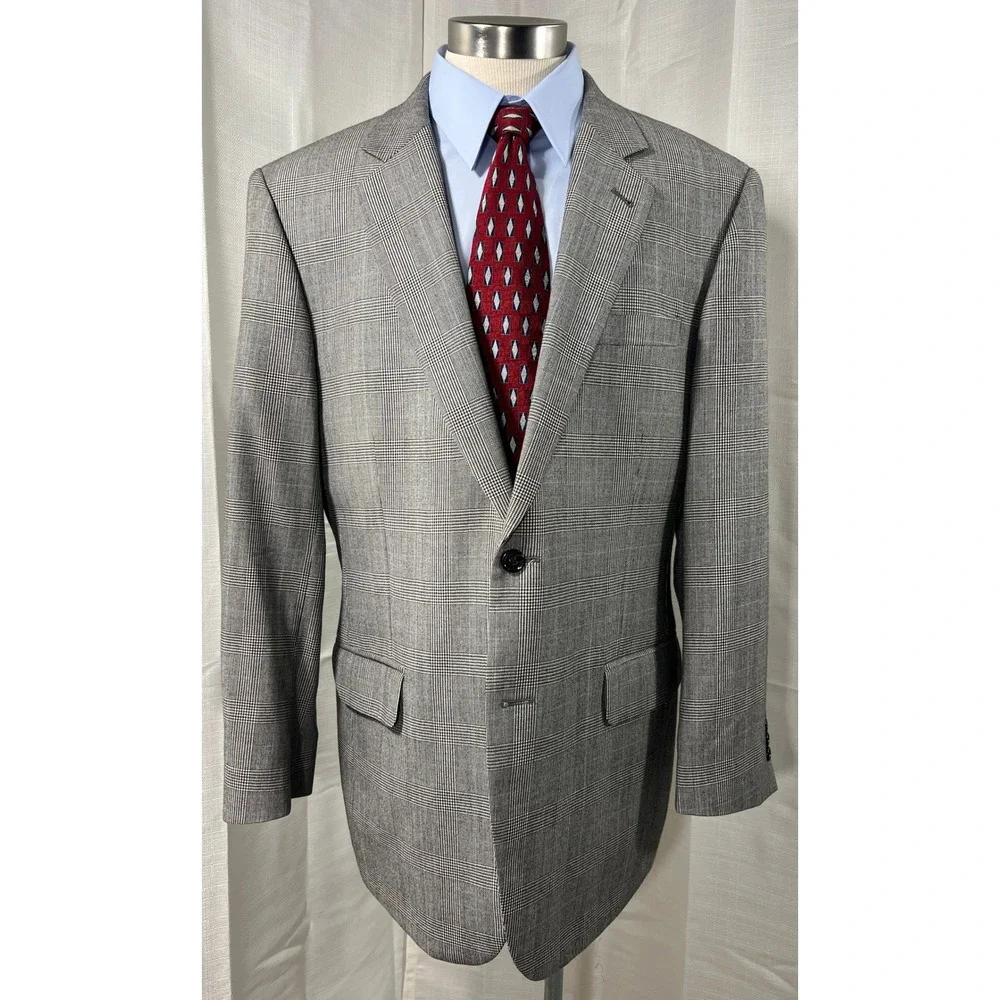 Jos. A. Bank Signature Collection Mens 44R Grey Glen Plaid 100% Wool Blazer Coat